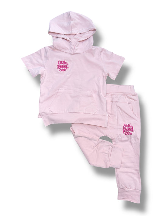 Zomersetje met Hoodie – Little Rebel Crew - Roze